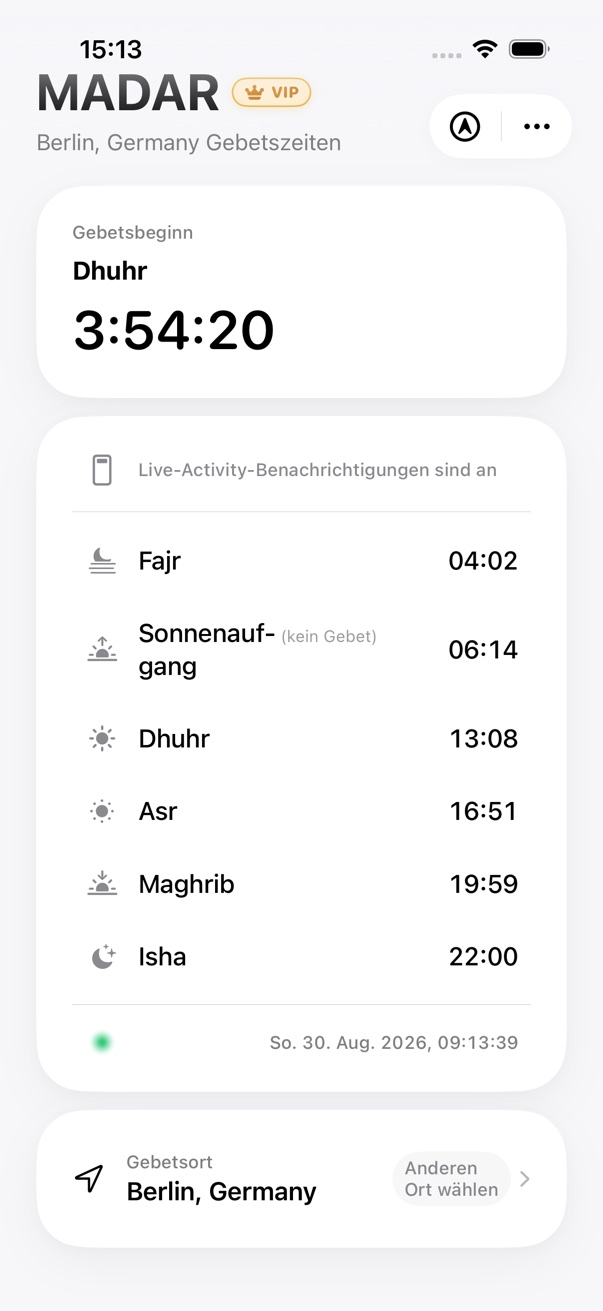 MADAR-Startseite mit Gebetszeiten