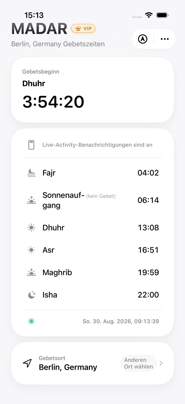 MADAR-Startseite mit Gebetszeiten
